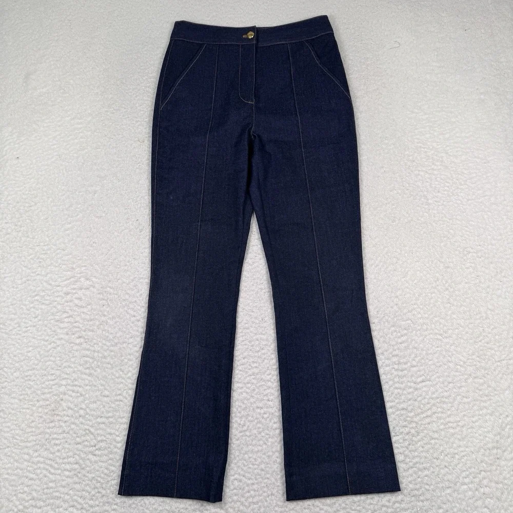 Veronica Beard Jeans Womens 2 High Rise Flare Blue Pintuck Seam Blue Gold Button